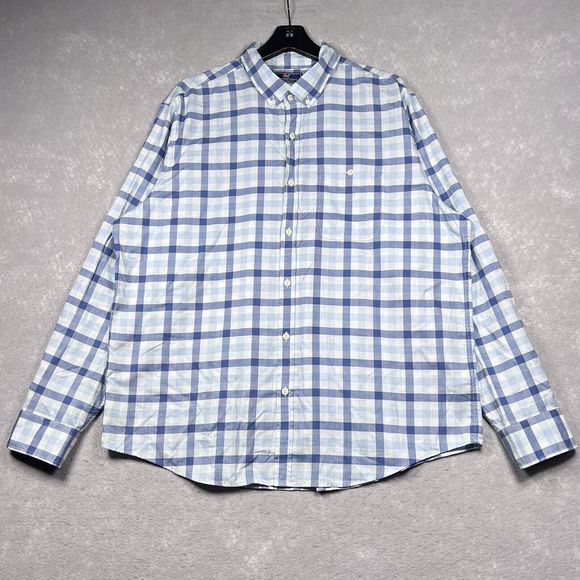 Vineyard Vine Shirt Mens X-Large Blue Plaid Slim Longshore Button Up Long Sleeve - Picture 1 of 13